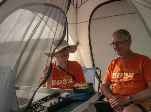 Natalya and Andrew in the timing tent at WHPVC 2024